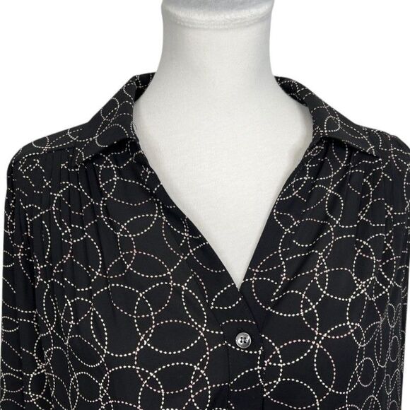 Charter Club Blouse Plus Size 1X Black Multicolored Geometric Button Long Sleeve - Picture 2 of 10